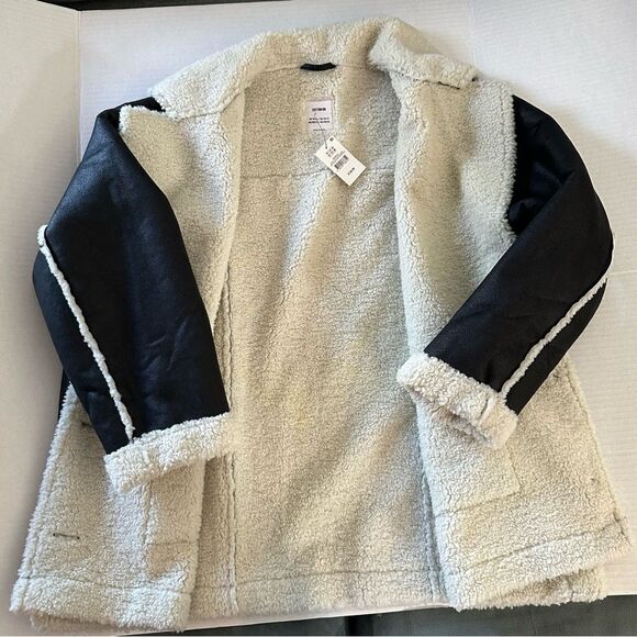NWT COTTON:ON Curve Aviator Black & White Faux Leather/Shearling Jacket L-12/14 - Picture 5 of 12